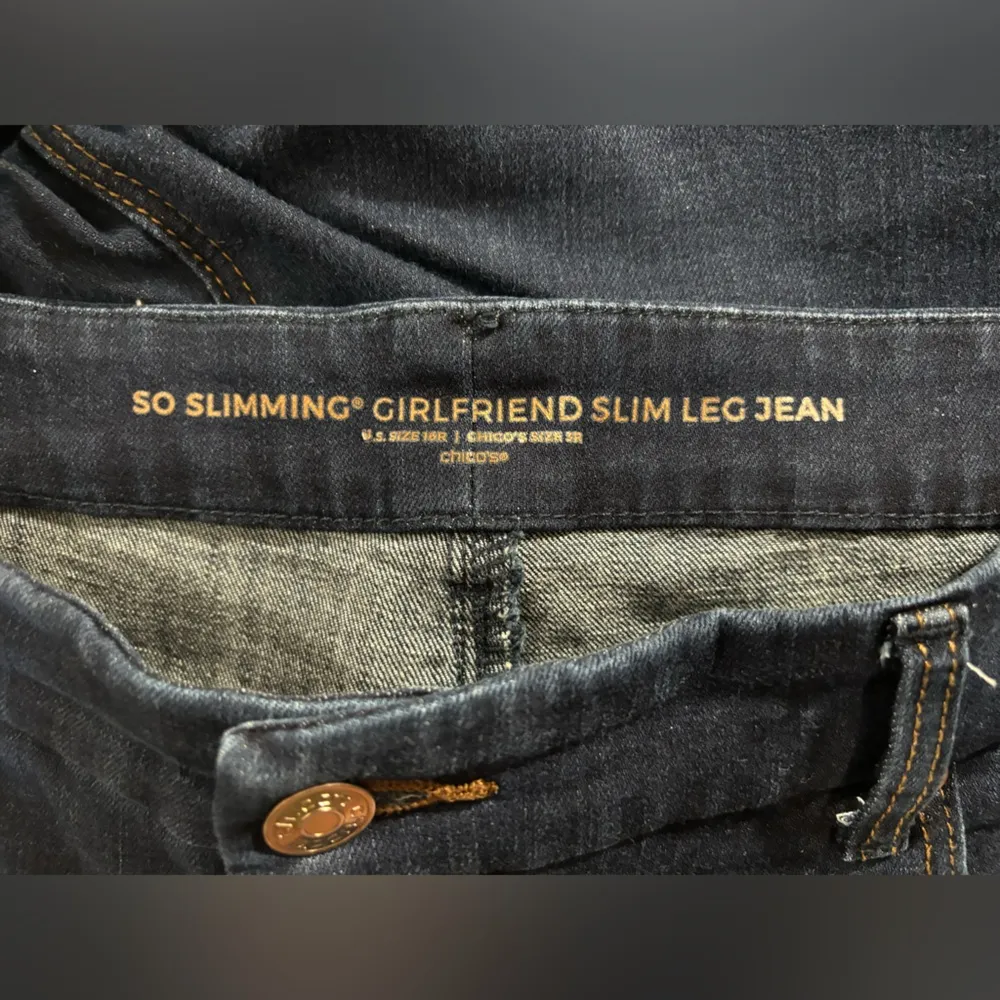 Chico’s So Slimming Girlfriend Slim Leg Dark Wash Mid High Waist Jeans 3… - Image 8