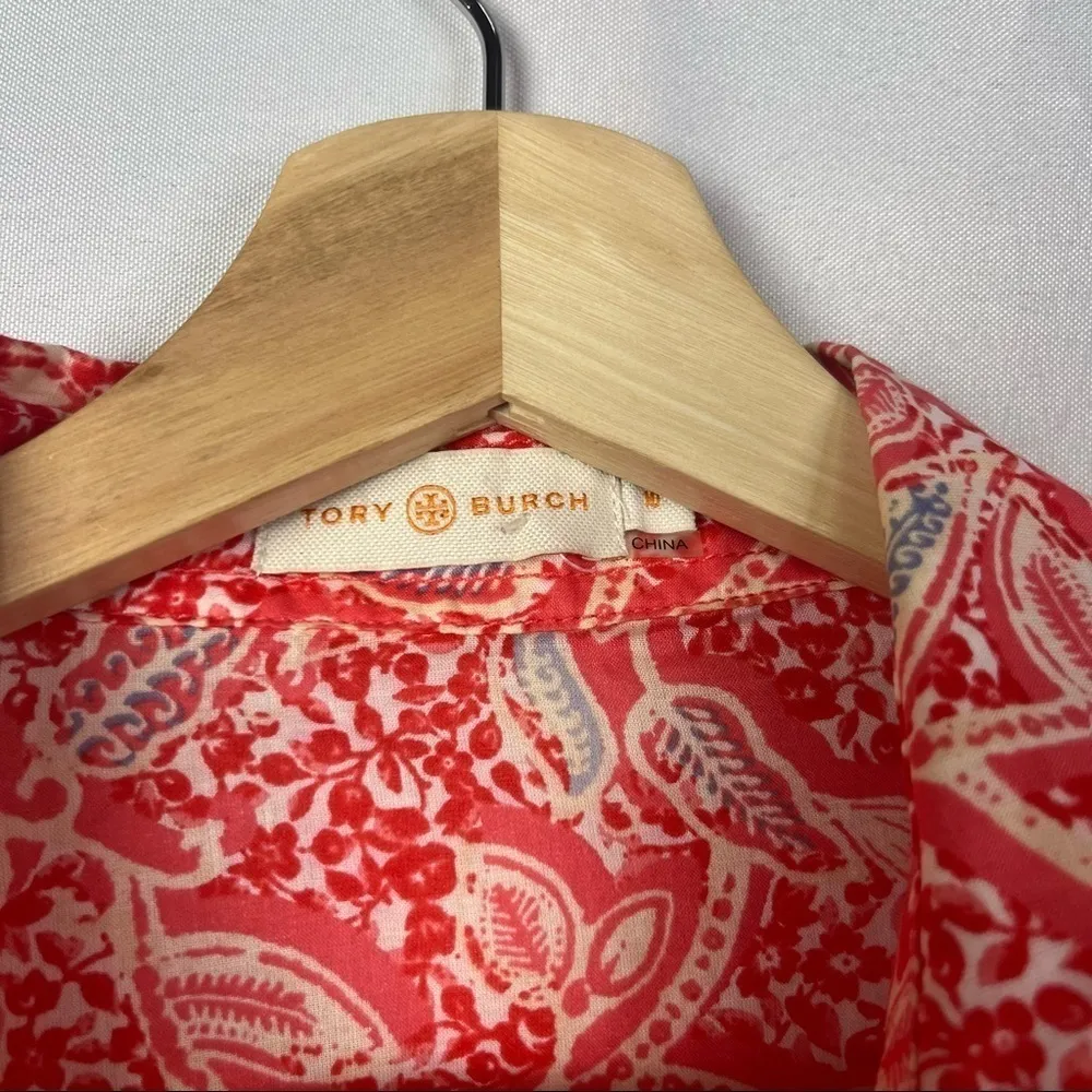 Tory Burch Pink & Blue Printed Long Sleeve Button Down 10 - Image 4
