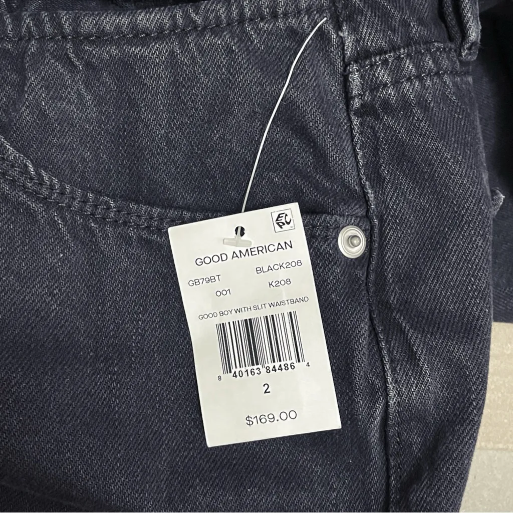 NWT Good American Good Boy Ripped Waist Jeans Black Size 2 High Rise Split Hem - Image 14