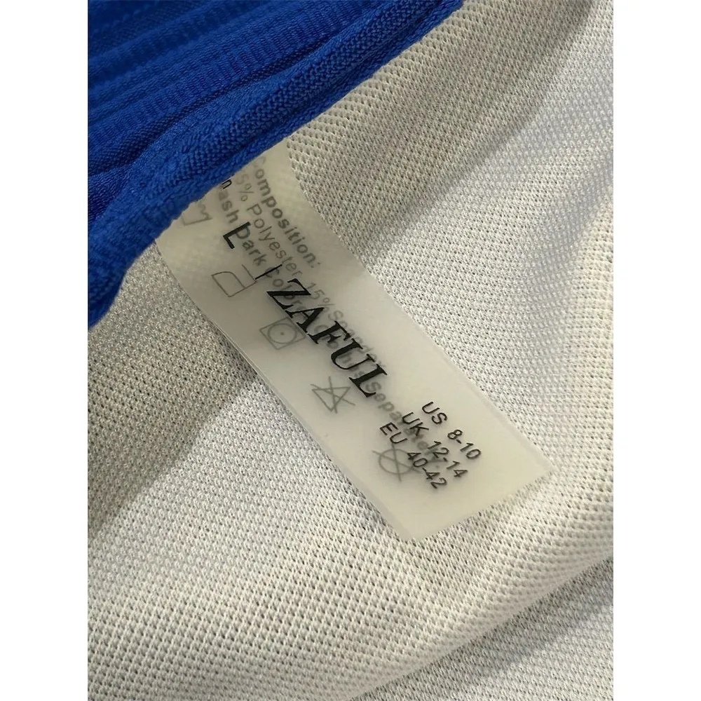 Zaful 2 Piece Bikini Set Size L Royal Blue Adjustable Straps Lined Striped NWT - Image 7