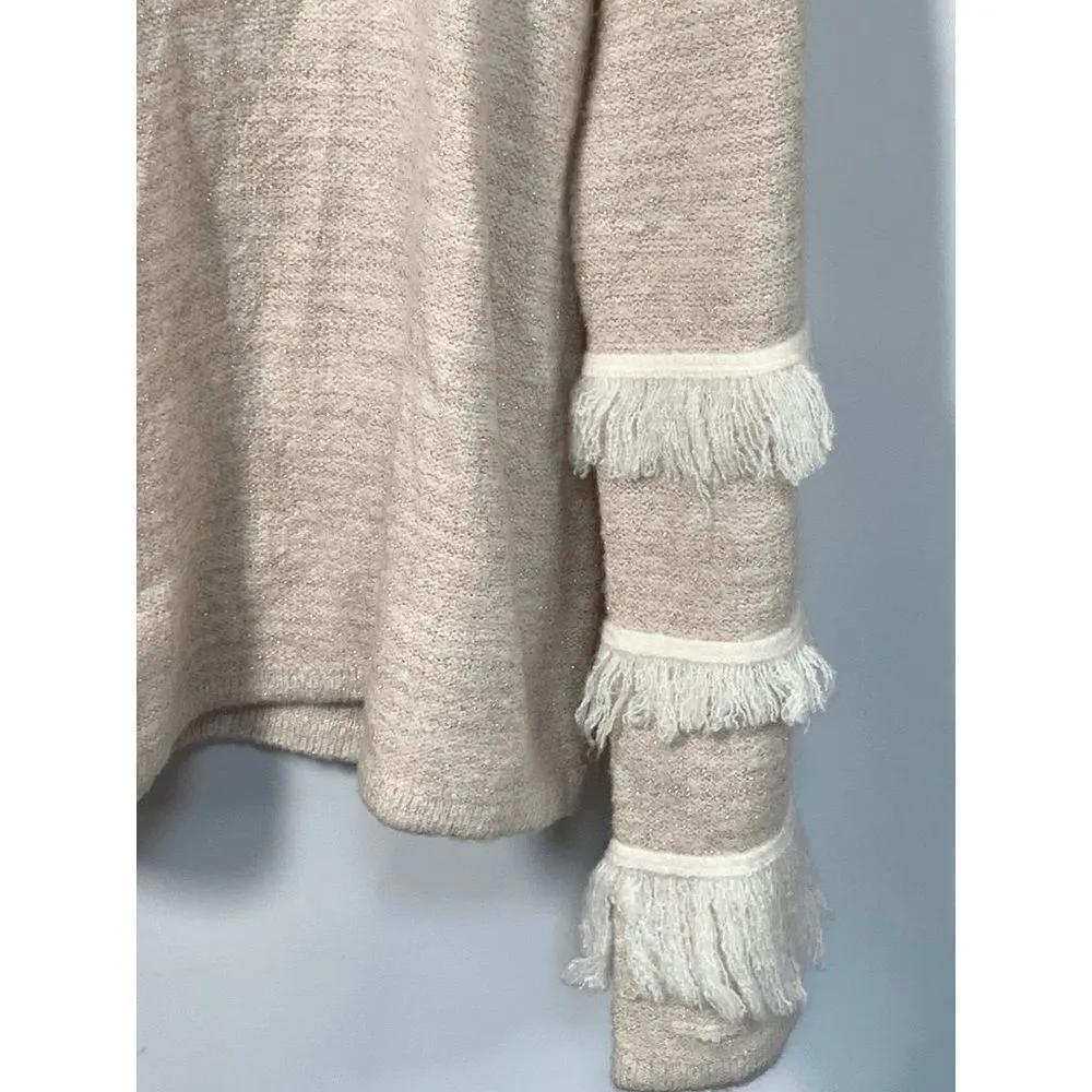 Design 365 Crew Neck Fringe Sleeve Sweater Over Sized Size Small Tan - Image 5