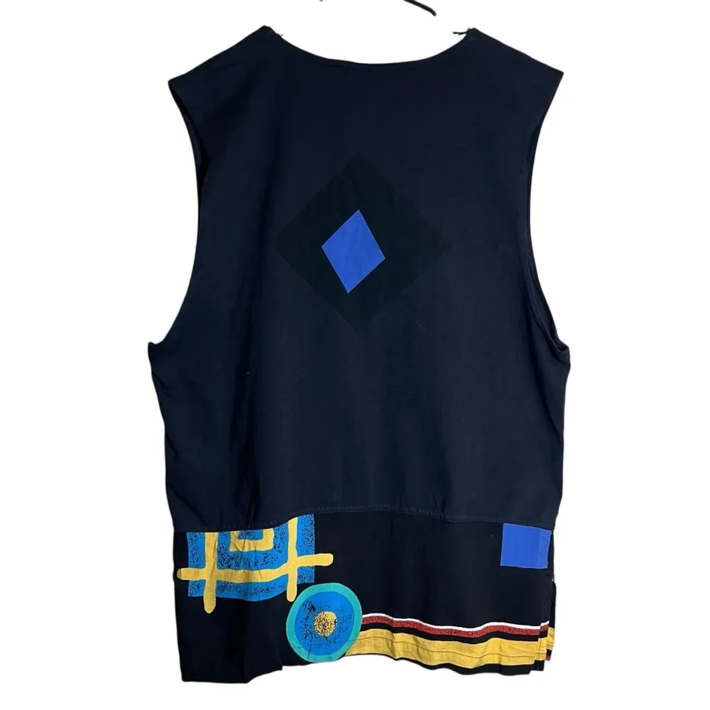 VTG 90s Teddi Black Patchwork Funky Retro Vest Button - Image 2