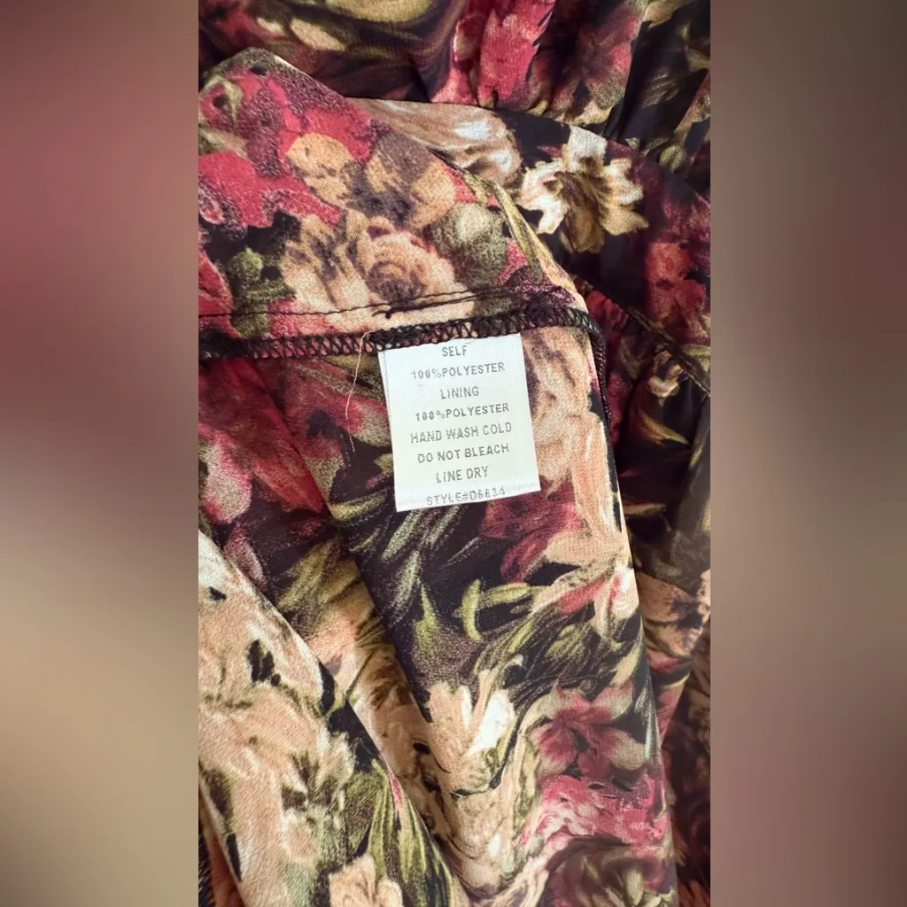 Dark Floral Sleeveless Maxi Goddess Dress V- Neckline High-low Hem Size M - Image 7