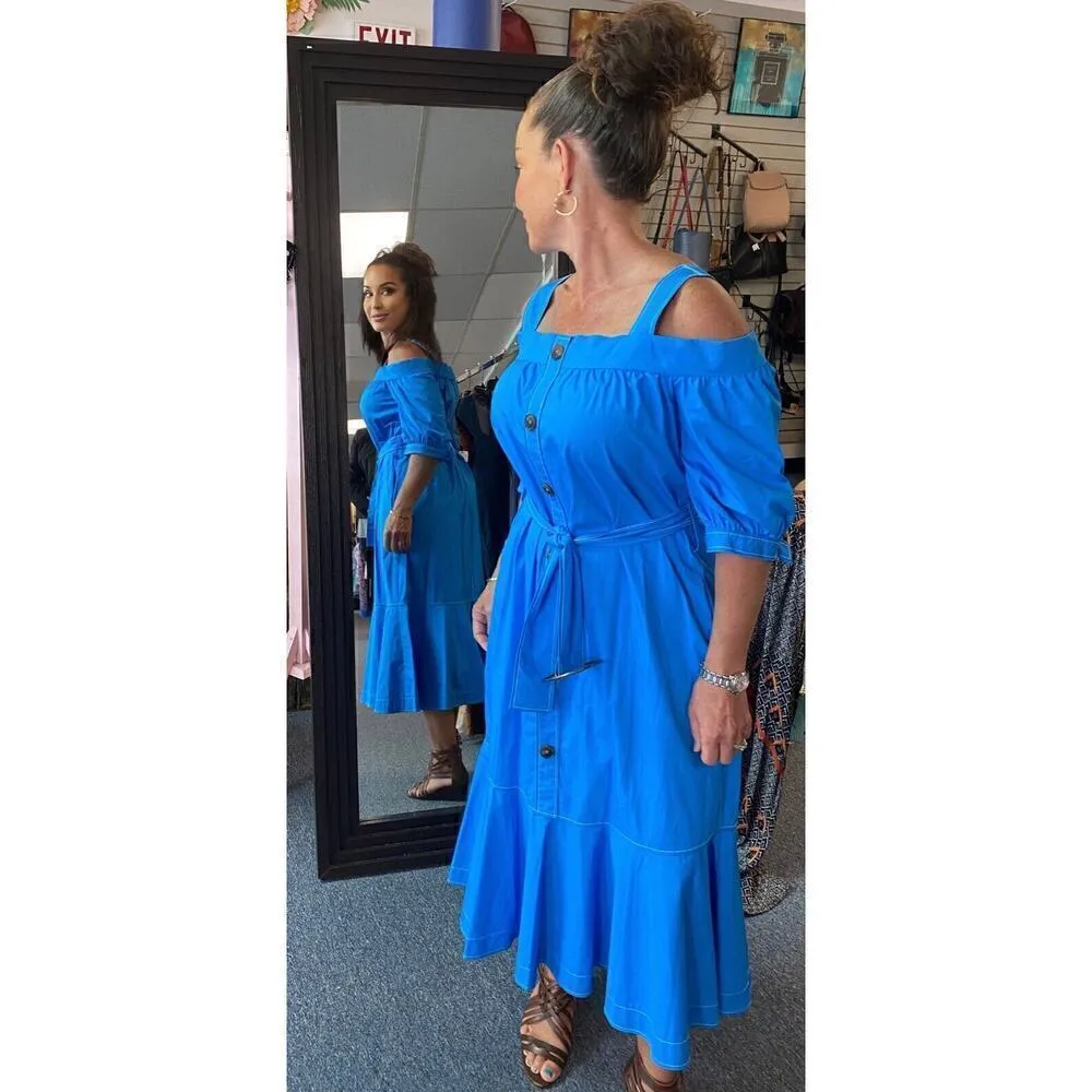 Derek Lam 10 Crosby Santorini Blue Dress Azure Size 10 NWT $495 Cold Shoulder - Image 7