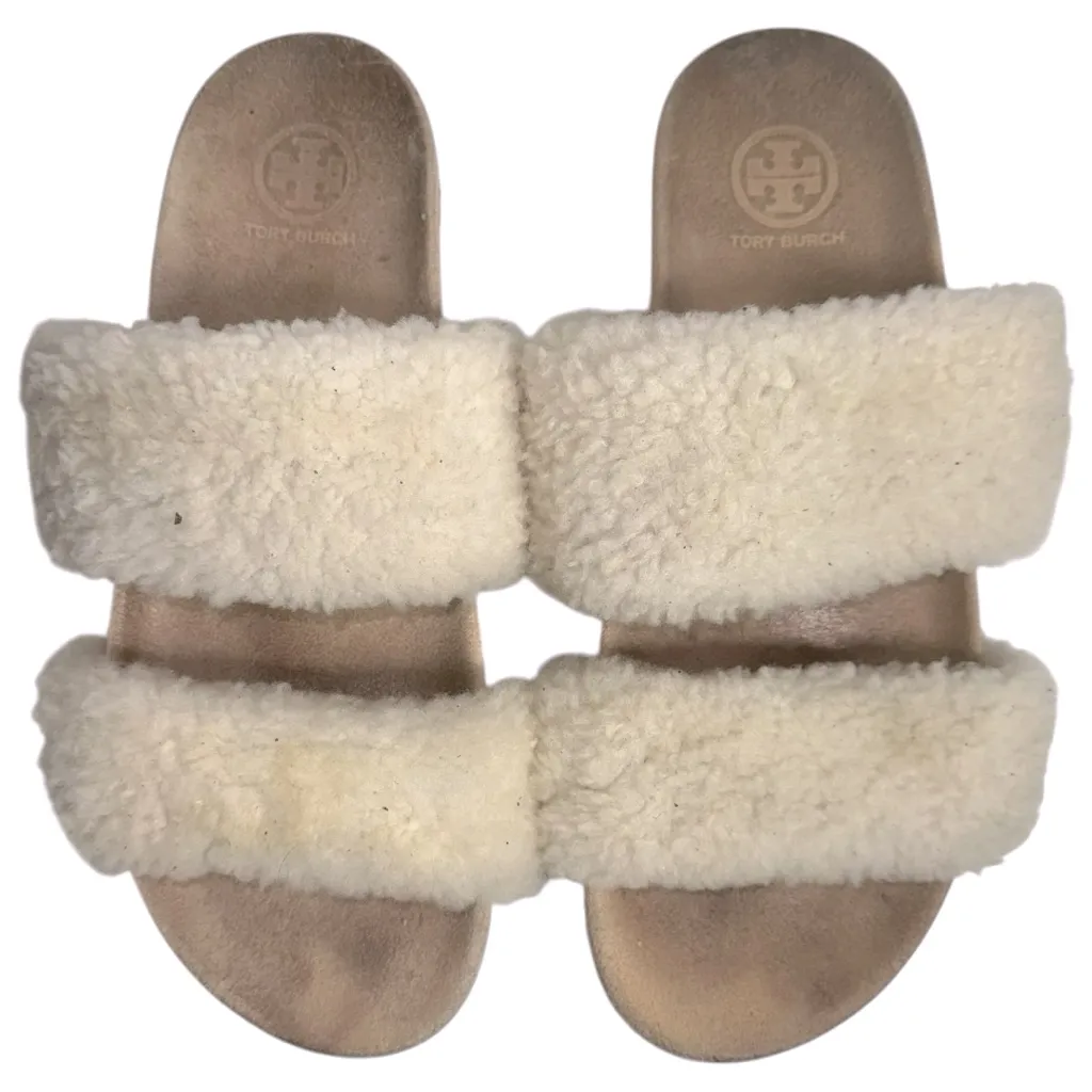 Tory Burch Women’s Size 8 Ivory Cream Sheldon Shearling Two Band Slides Clogs - Image 3