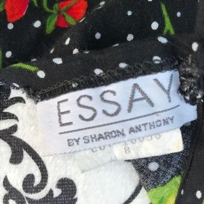 Vintage 90s Essay Strawberry Two Piece Polka Dot Blouse Skirt Set Black Size 4 - Image 7