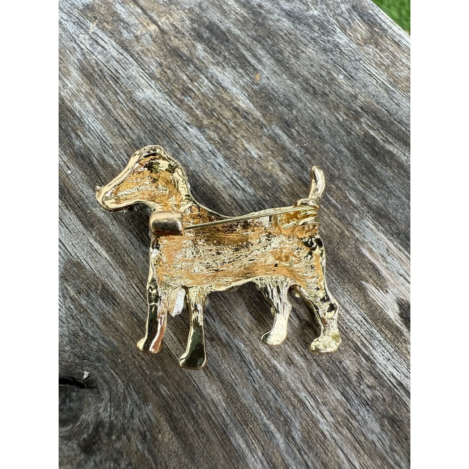 Cute Dog‎ Pup Animal Brooch Pin Black & Blue Enamel Crystal Goldtone Dalmatian - Image 4