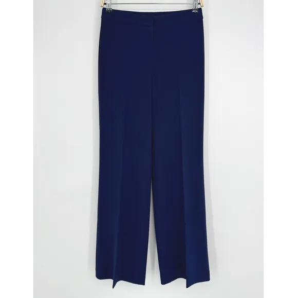 St. John Wide Leg Dress Pants Size 2 Navy‎ Blue Creased Front Classic Minimalist - Image 2
