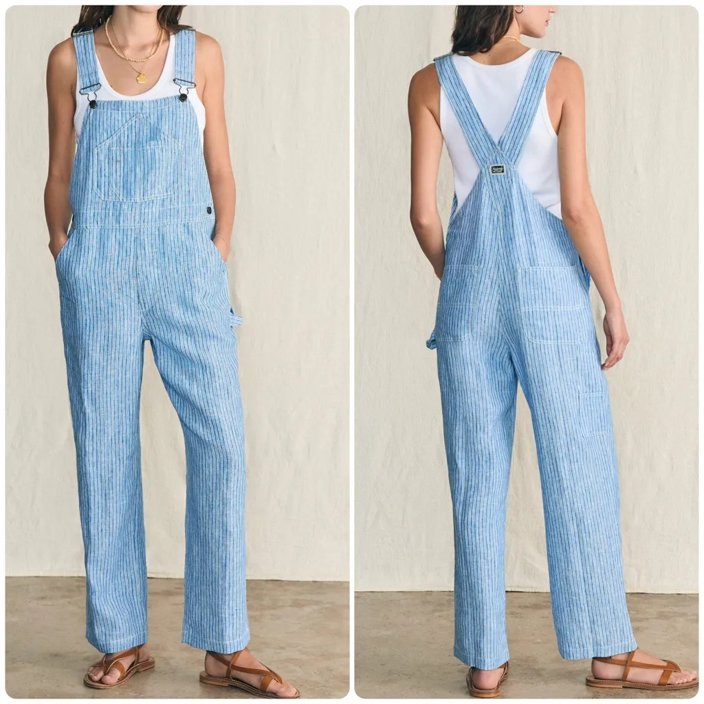 Faherty Linen Mechanic Overall In Railroad Stripe - Image 2