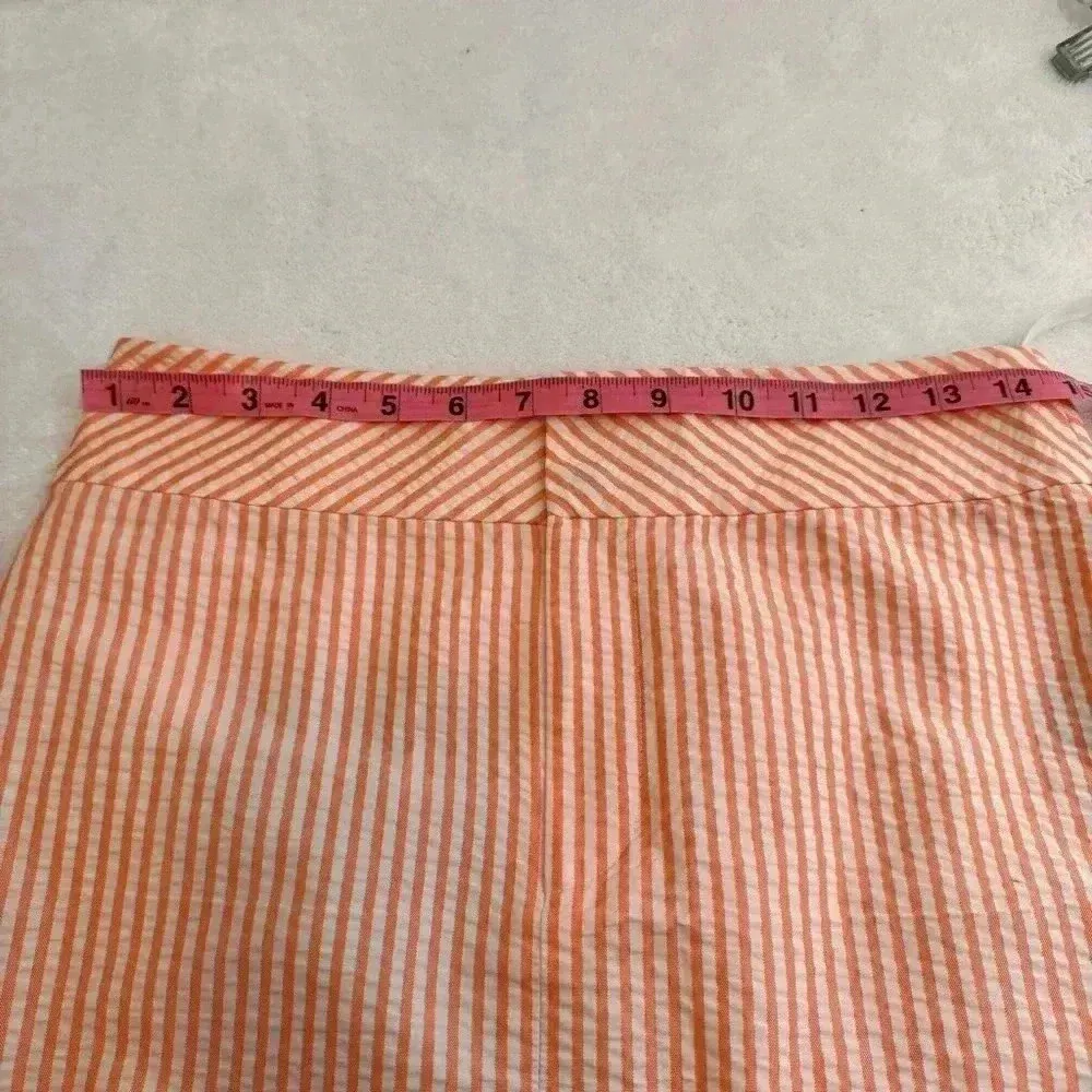 Ralph Lauren BLACK LABEL Mini Skirt Size 6 Coral Stripe Seersucker Orange - Image 12