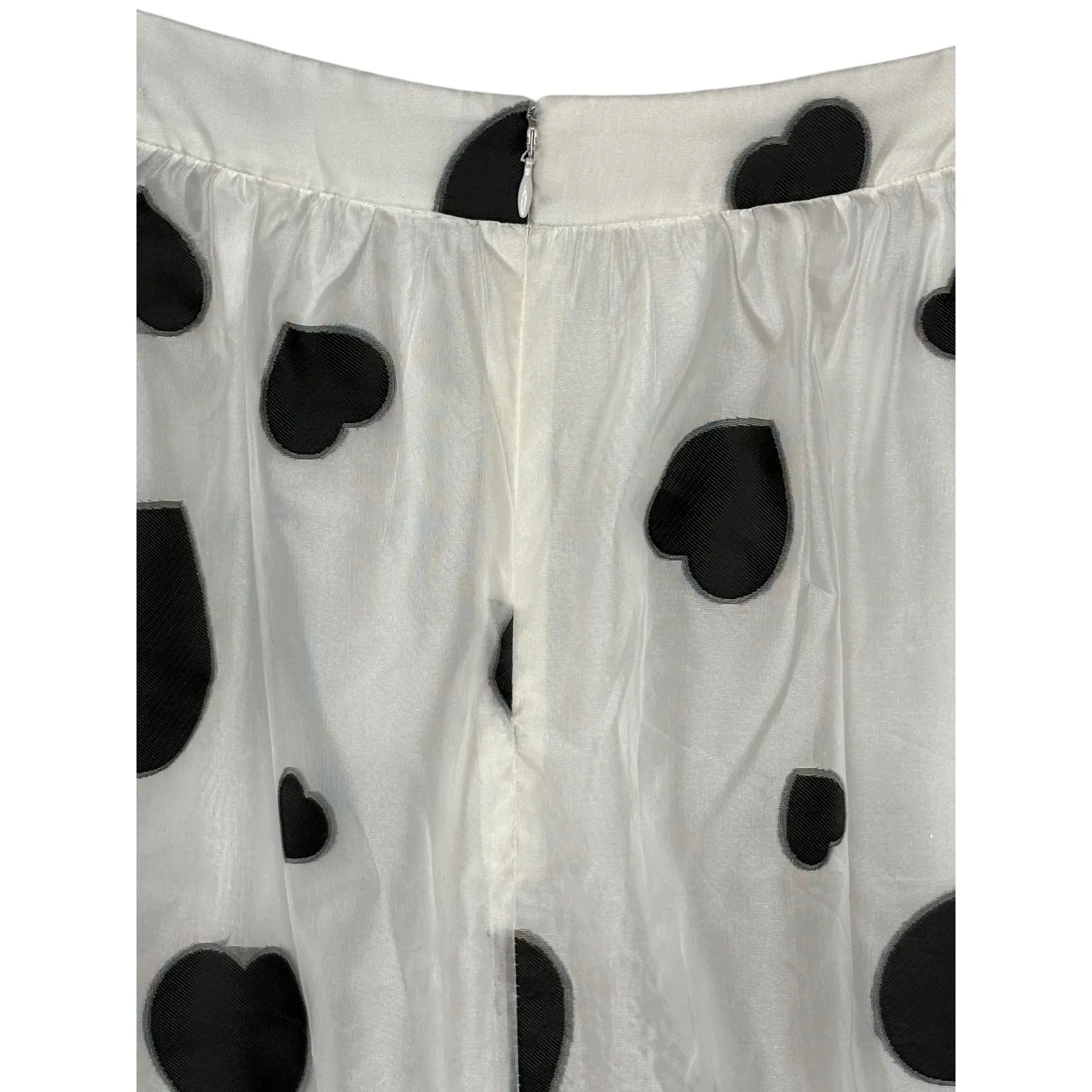 J. Crew White Black Heart Print Organza Midi Skirt Coquette Romantic Size 2 - Image 9