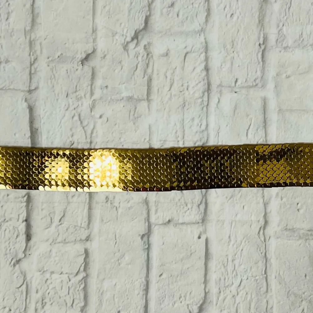 Vintage 80s Womens Stretch Belt Gold Metallic Fish Scale Disco - Image 5