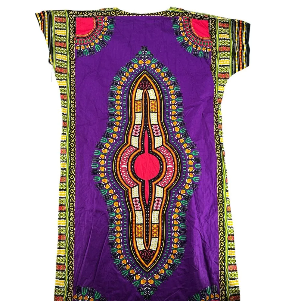 Purple Dashiki Maxi Dress Traditional African Tunic Vibrant Print Cotton NWT Size L - Image 7