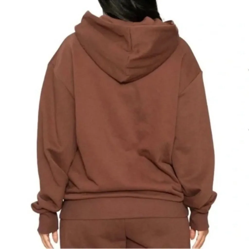 NWT Naked Wardrobe Keep It Chill Hooded Sweatshirt XS Chocolate Oversized Terry - Image 3