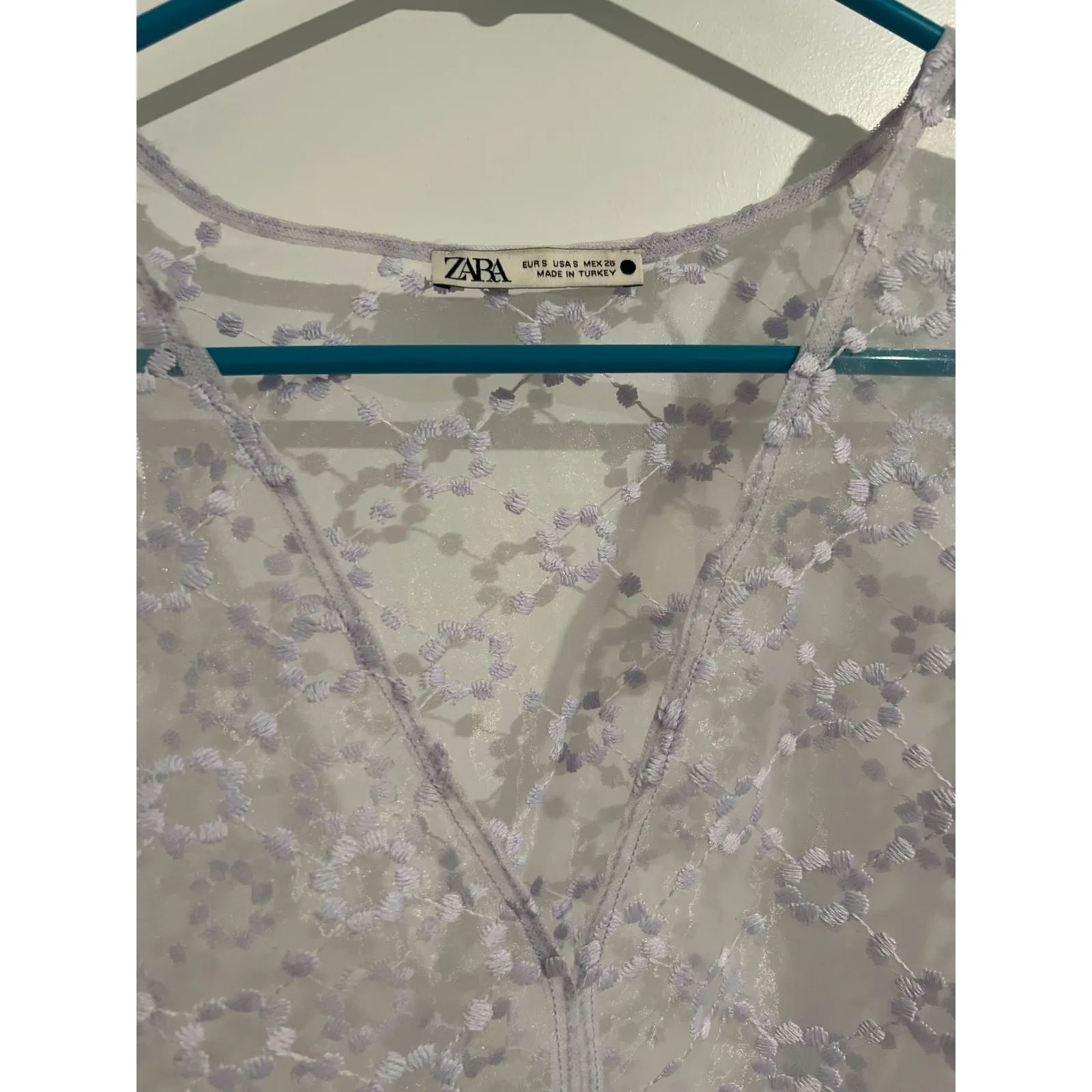 Zara Embroidered Bishop Sleeve V-Neck Blouse – Size S - Image 2