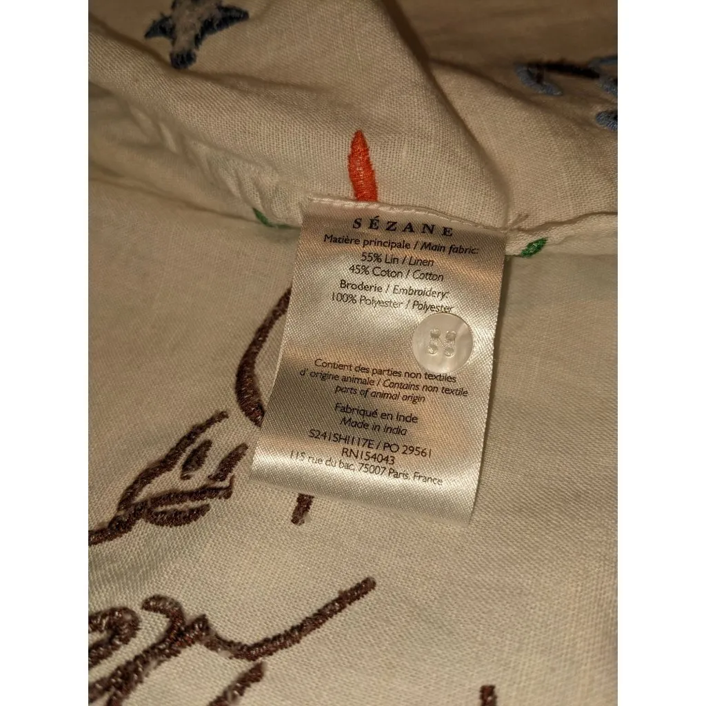 Sezane MARZIA SHIRT G.KERO linen animals print multicolor pink magic SZ2 bust44 - Image 6