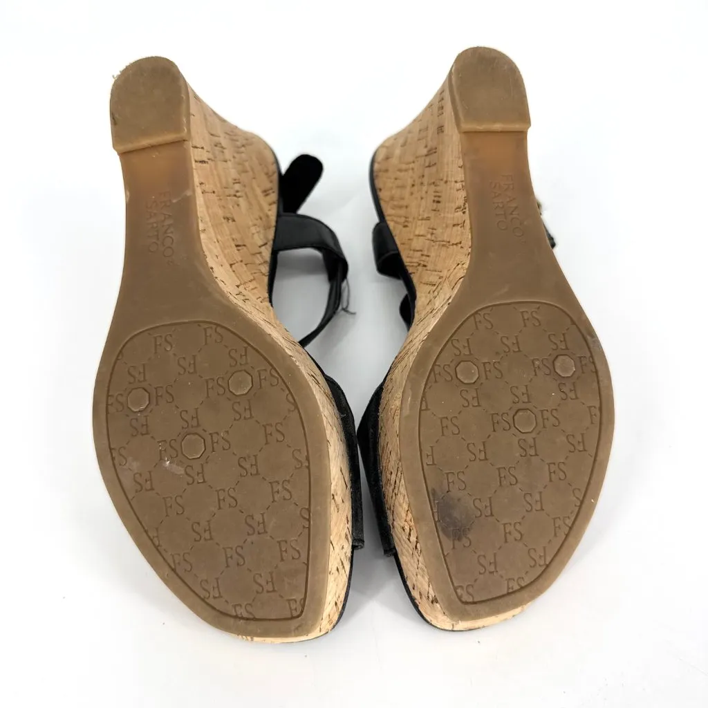 Franco Sarto Corridor Leather T-Strap Cork Wedge Sandals Black Size 7.5 - Image 8