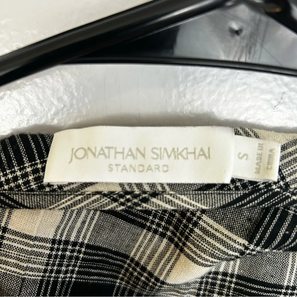 Jonathan Simkhai Rory Black/White Plaid Cutout Poplin Puff Sleeve Shirt Small Black - Image 9