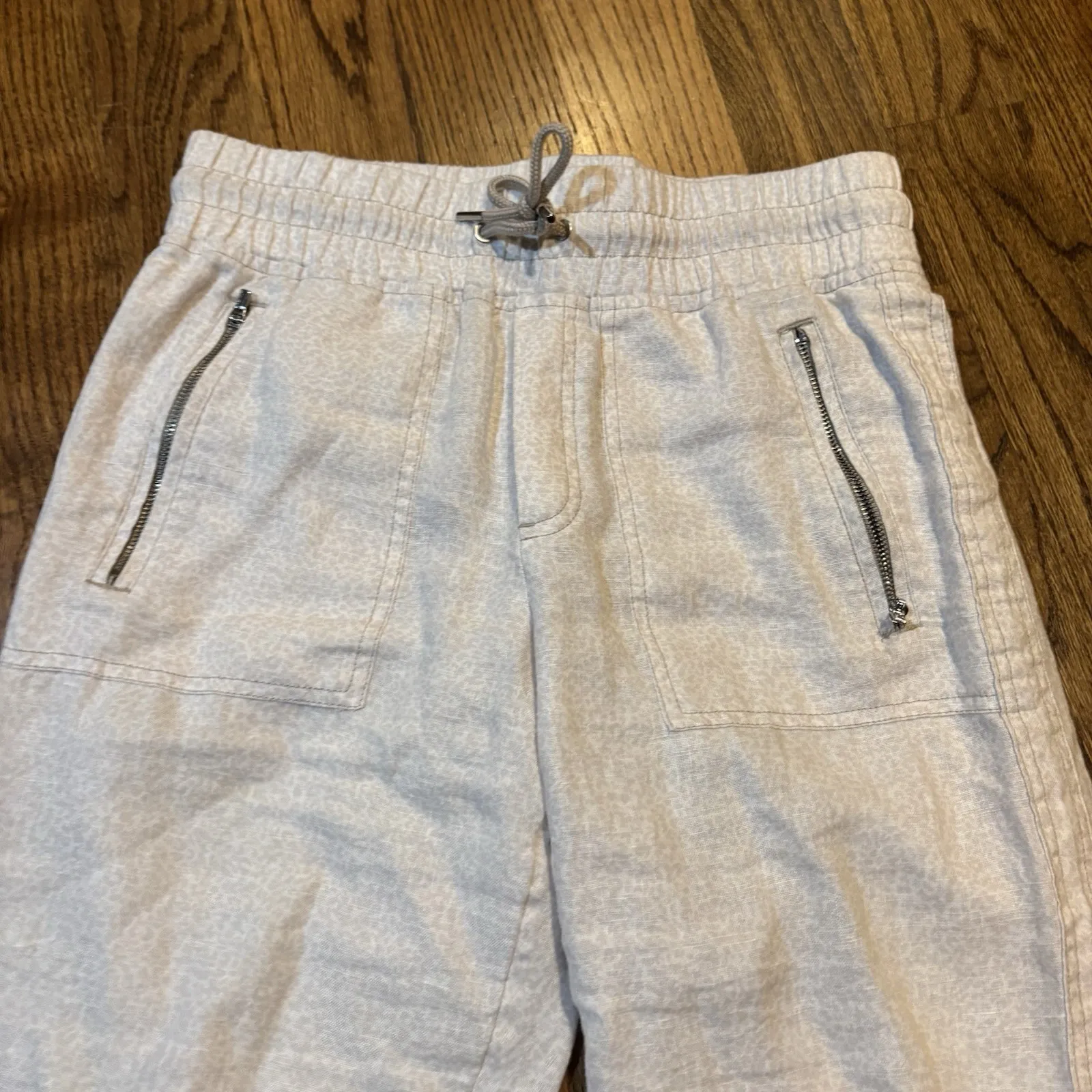 Athleta Cabo Linen Jogger Pants Women's 4‎ Beige Animal Print Drawstring Waist - Image 7