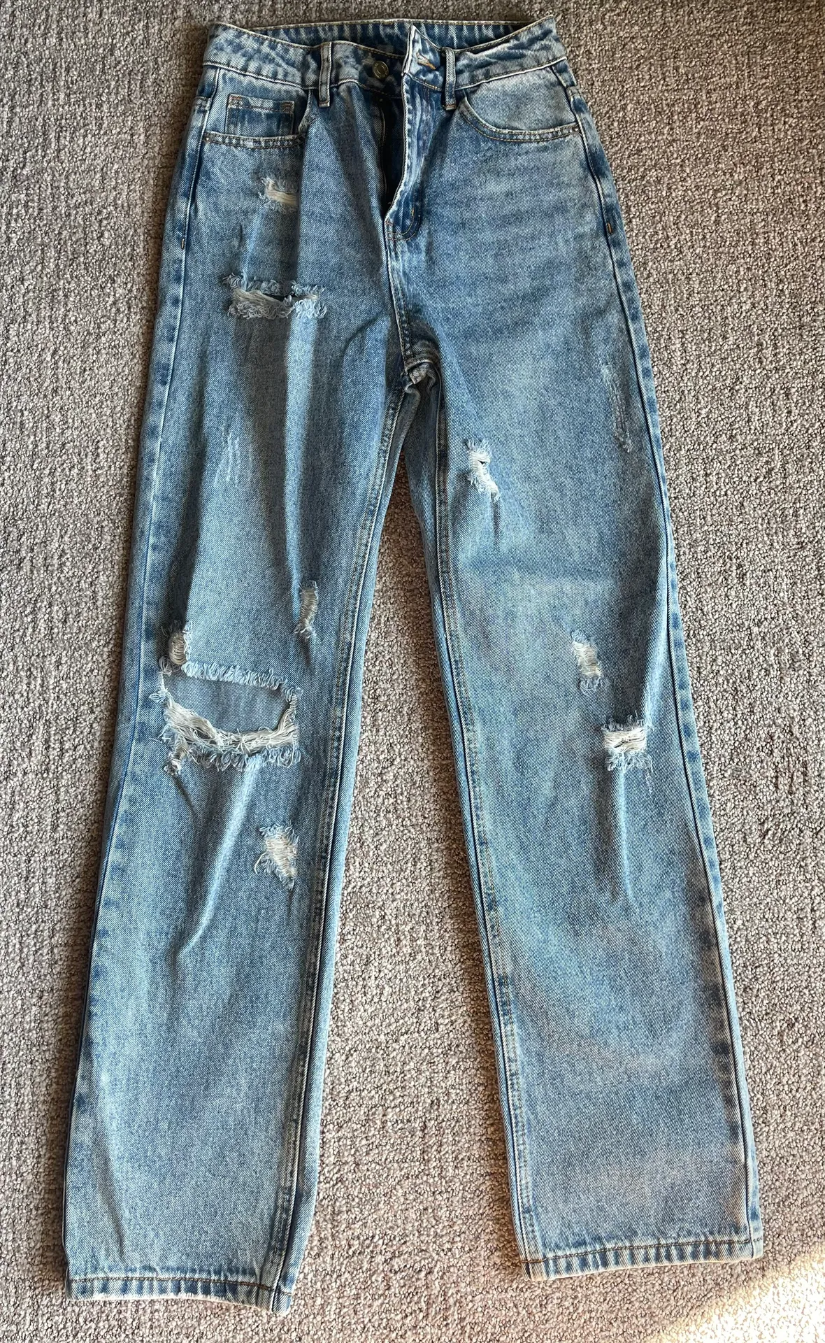 NEW Womens High Waist Ripped Straight Leg Jeans size xs extra small - Image 4