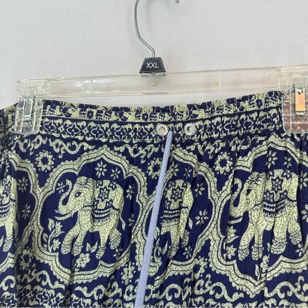 Indian Elephant Harem Boho Flowy Pants Woman’s Medium Blue - Image 6