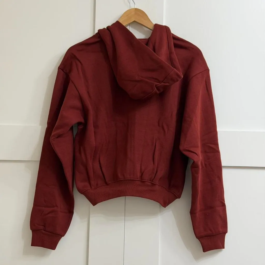 Skims Cotton Fleece Classic Zip Up Hoodie in Merlot, Size XXS - Image 7