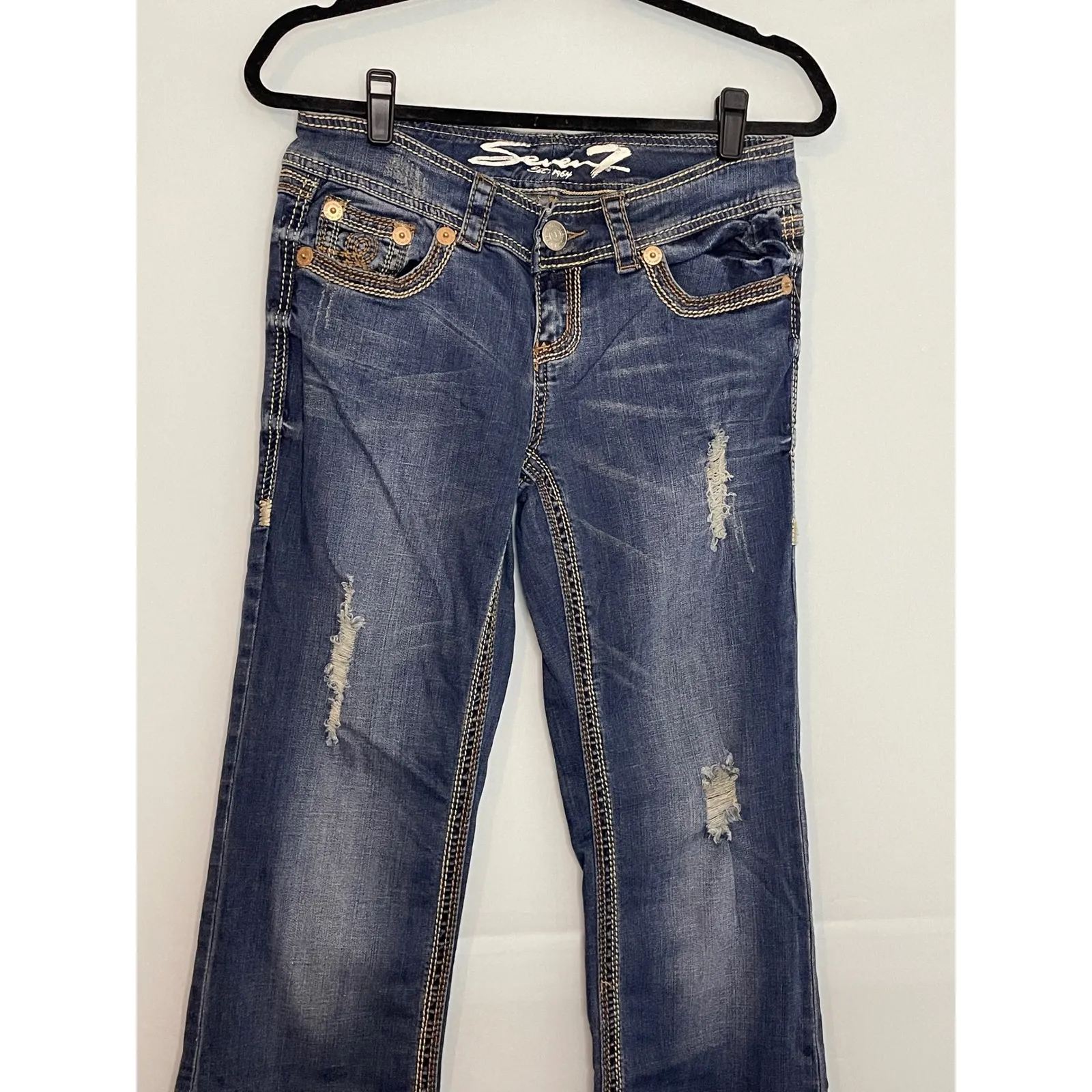 Seven7 Bootcut Jeans Distressed Blue Wash Women's Size 28 - Image 2