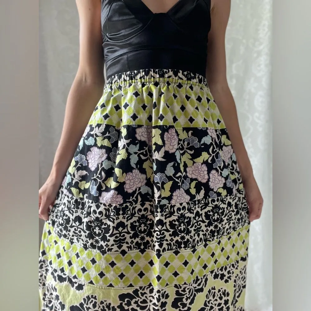 Handmade Multipattern Tiered Purple & Green & Black Elastic Waist MIDI Skirt Size undefined - Image 11