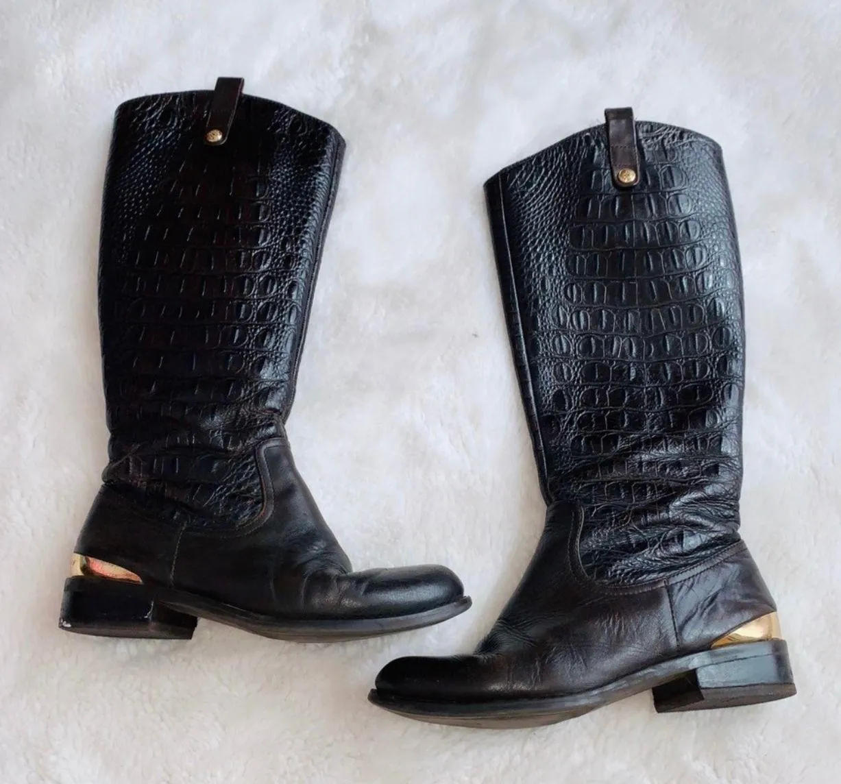 Dark Brown Snakeskin Leather Knee High Boots - Image 2