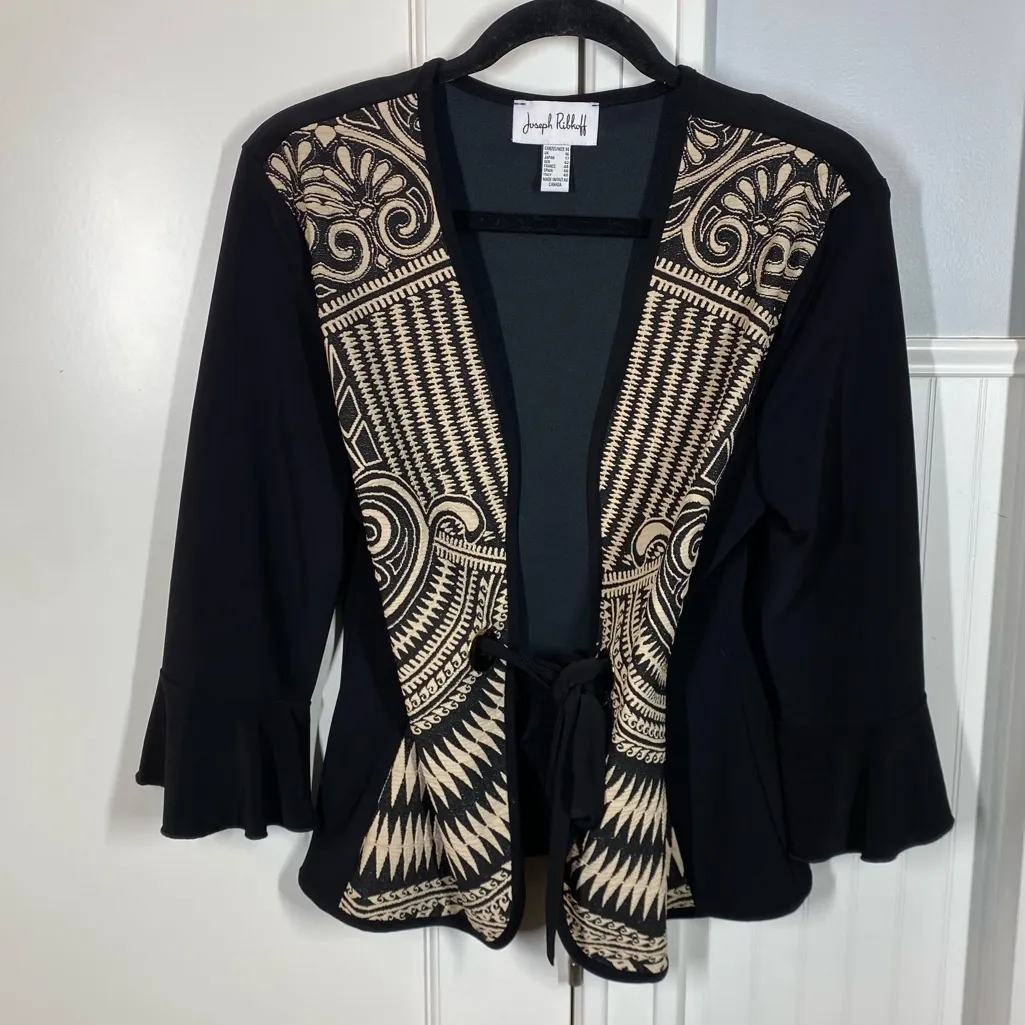 Joseph Ribkoff Cool Print Jacket Cover Up Black size 14 art to wear lagenlook - Image 2