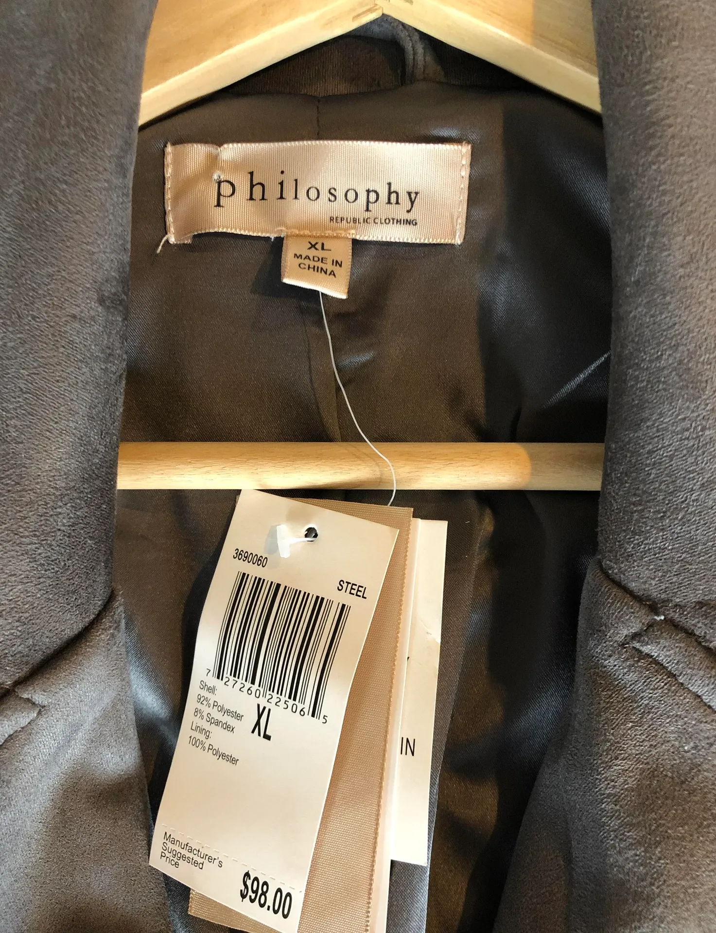 Philosophy Grey Faux Suede Jacket - Image 3