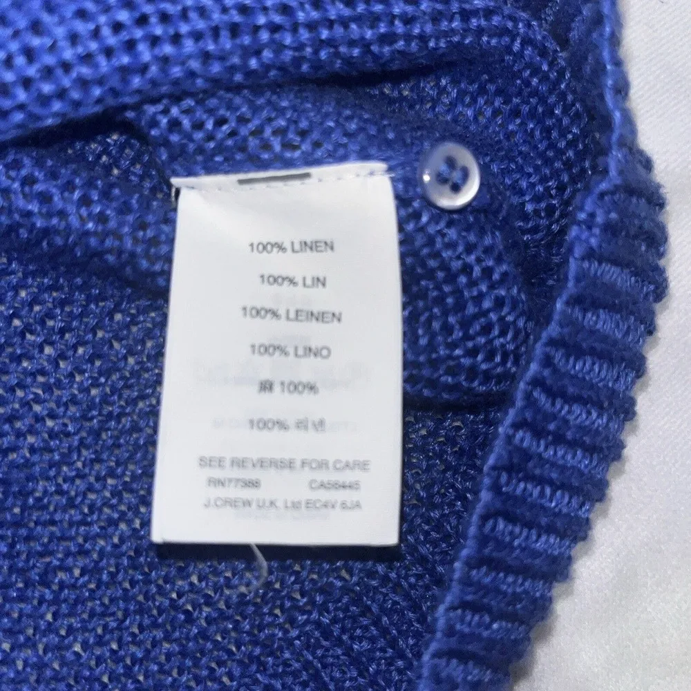 J. Crew XS Blue Linen Knit Slit-Neck Beach Summer Sweater Oversized C5744 - Image 8