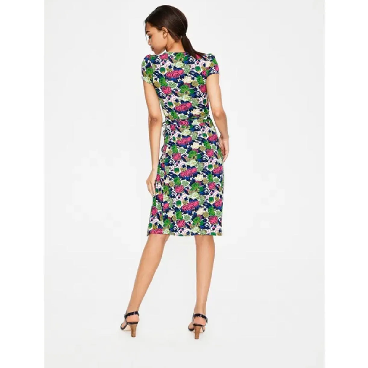 BODEN Summer Floral Pink and Green Wrap Dress - Image 3
