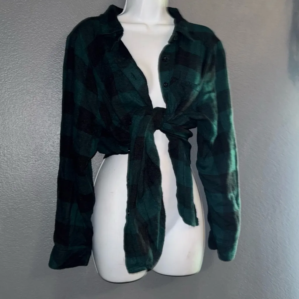 Torrid Green Gingham Soft Spring Long Sleeve Flannel Shirt Womens Large XL 1X - Image 6