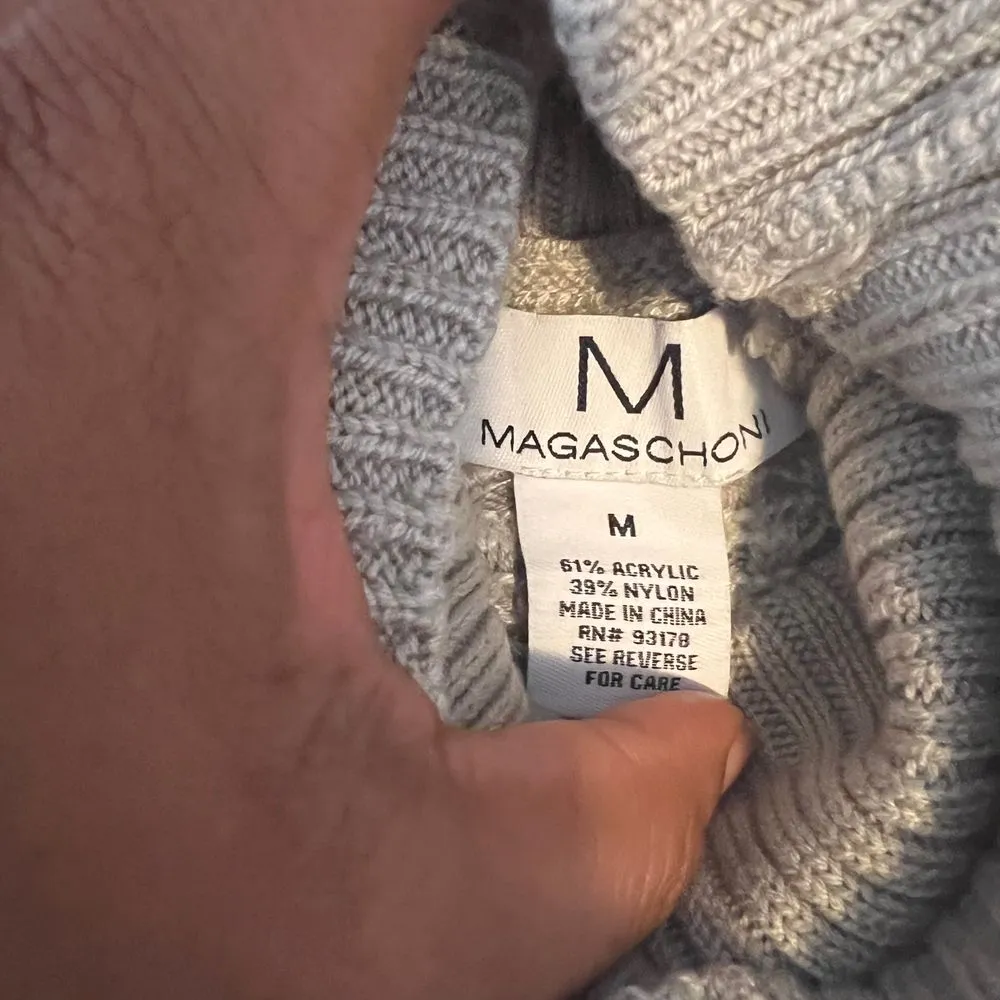 Magaschoni Light Gray Turtleneck‎ Sweater Textured Knit Pullover Size M - Image 2
