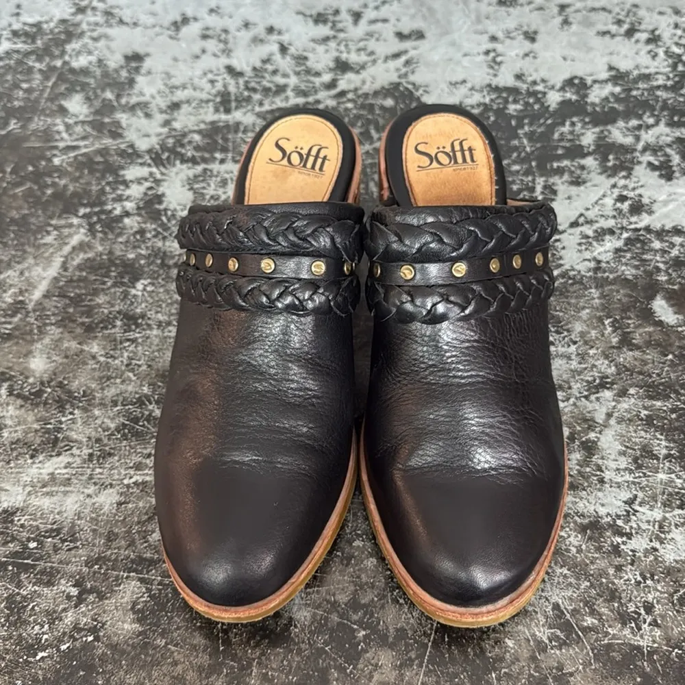 Sofft Black Leather Solano 2.5" Heeled Mules Size 8.5 - Image 4