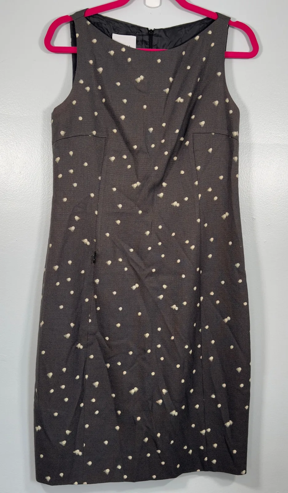 Akris Punto Wool Blend Sheath Dress Charcoal Gray Ivory Dot Luxury Work Office 8 - Image 1