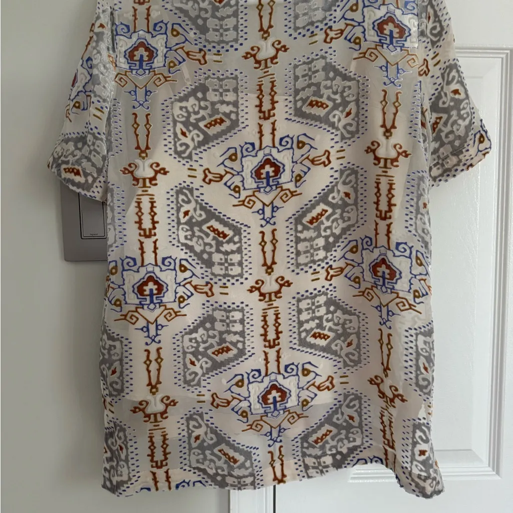 Sundance Velvet Geometric Aztec Silk-Blend Top in Cream With Slip Size XS Boho - Image 9