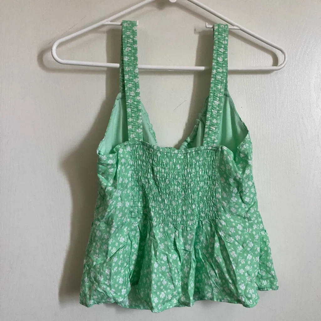 Kirious Lime Green Ditsy Floral Scoop Neck Cropped Peplum Tank Top #Gr - Image 7