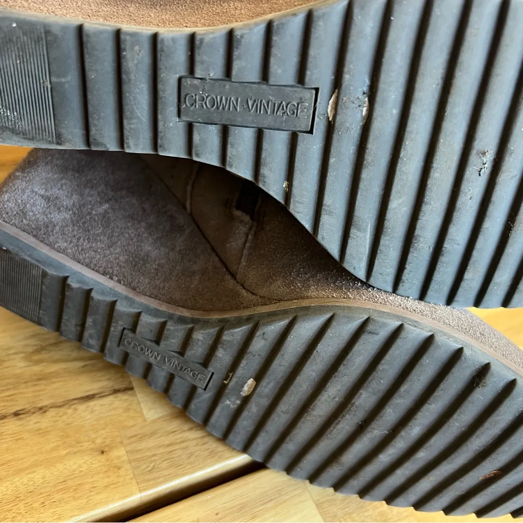 Crown Vintage Brown Suede Wedge Ankle Booties Size 10 - Image 5