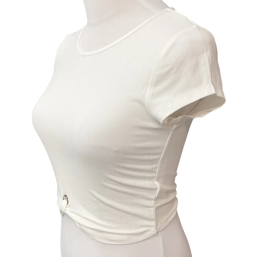 Elodie Short Sleeve Ribbed Round Neck Casual Chic Style Cropped Top Size XL NWT - Image 2