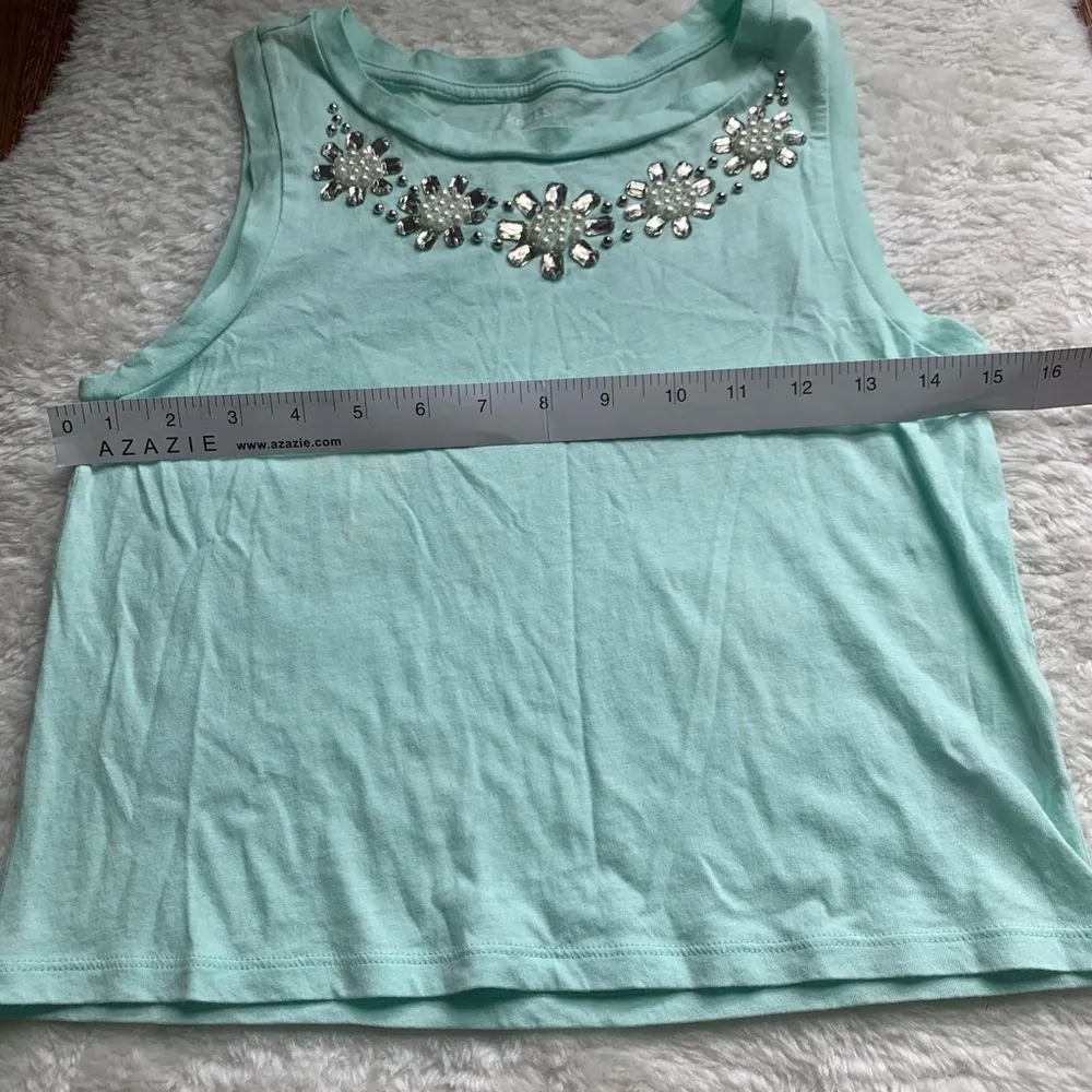 ⭐️  EXPRESS Mint Sage Green Pearl Crystal Floral Tank Top - Image 6
