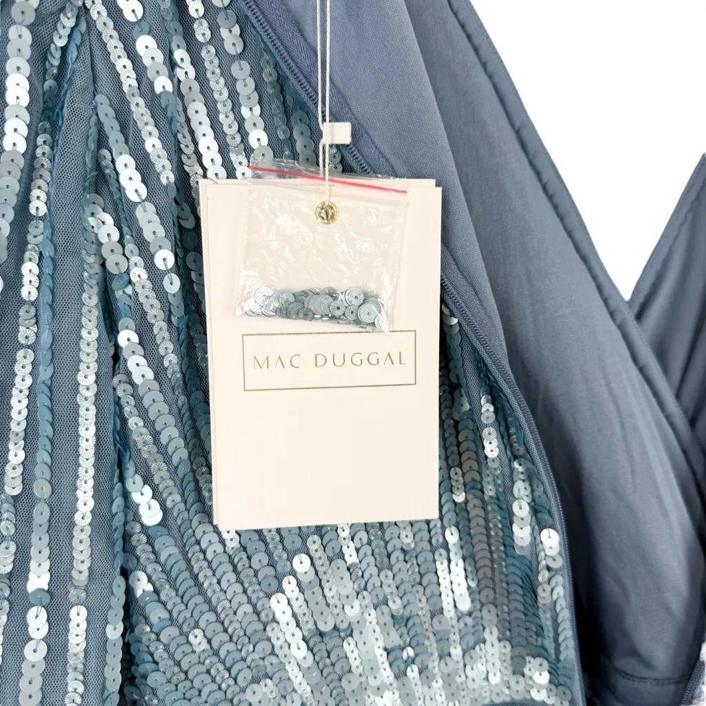 Mac Duggal Blue Sequined Wrap Over Gown 12 NWT 5509 - Image 14