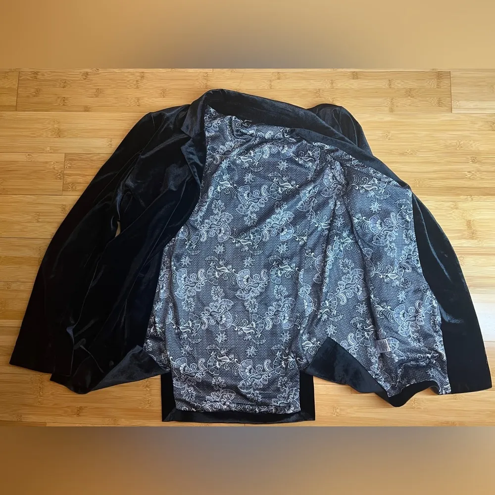GNW women’s Black Velvet one button Academia Blazer Jacket w/Floral lining|SZ:M Size M - Image 8