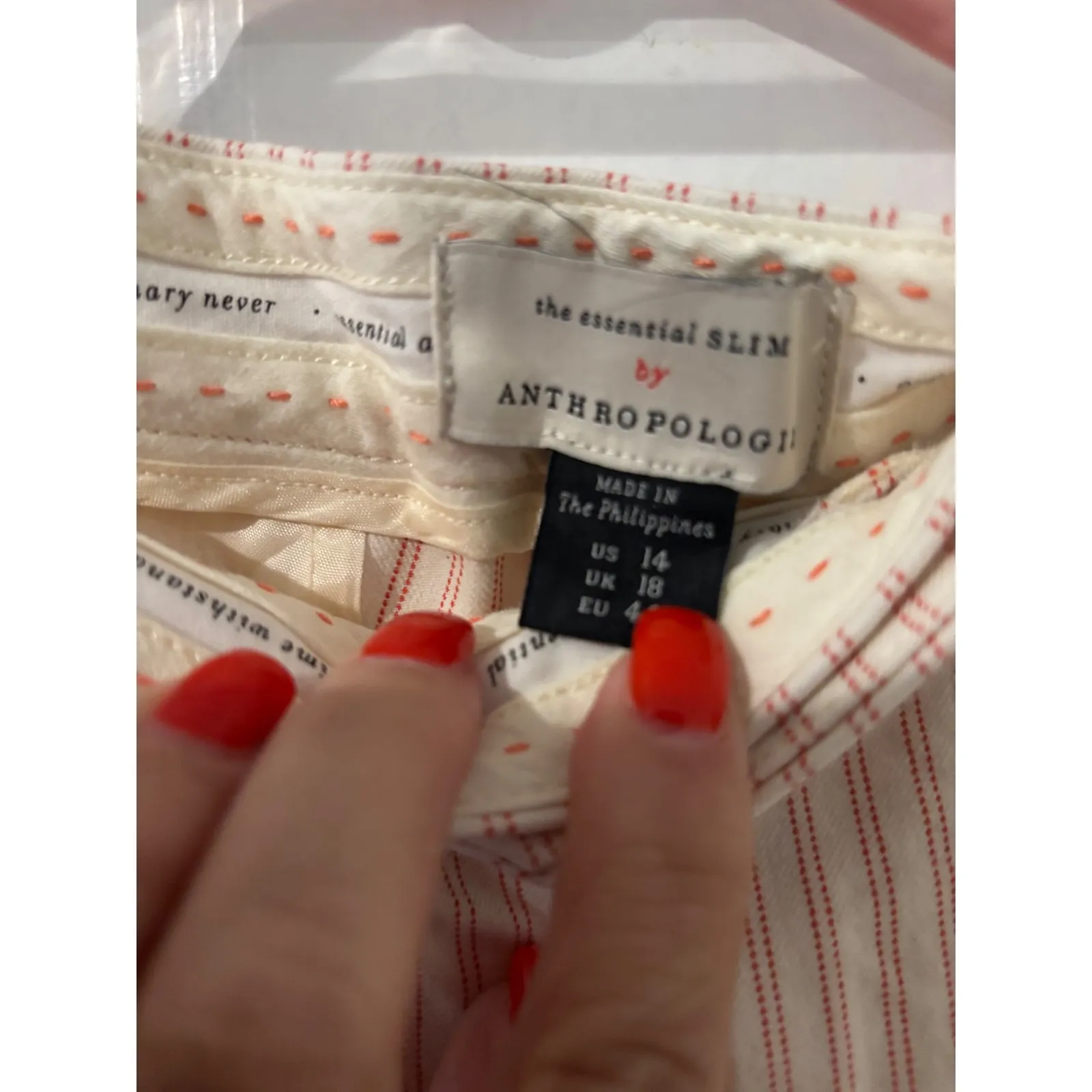 Anthropologie Essential‎ Slim Cropped Pants Striped Pink Casual Size 14 - Image 3