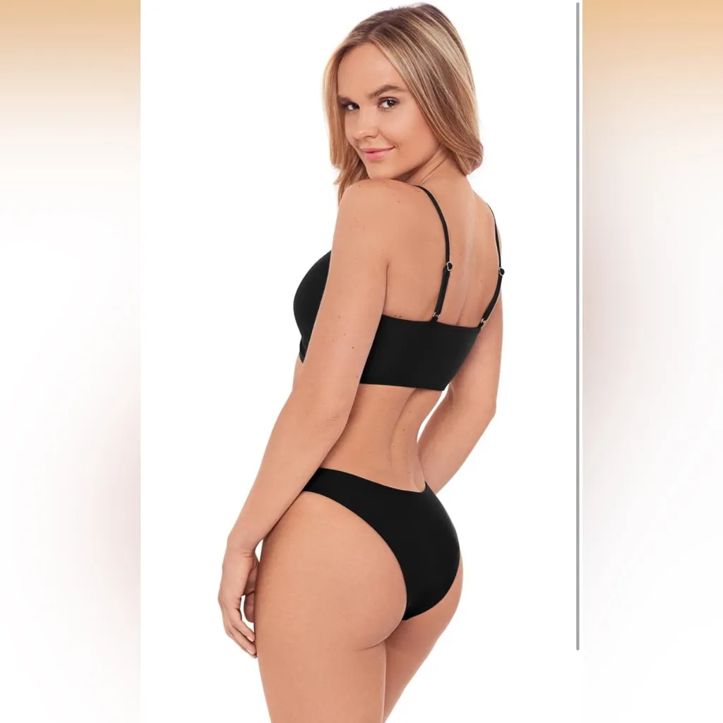 Sports Illustrated Swim Bikini Top Black XL Women's Shirred Tie Midkini Top B4 - Image 3