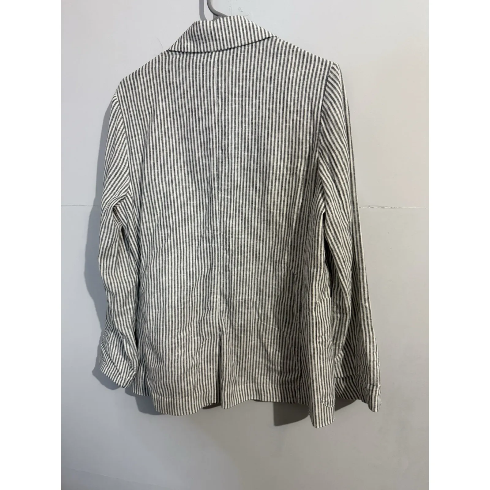 A New Day Linen Blazer Women M Gray White Nautical Stripe 1 Button Relaxed Coat Size M - Image 5