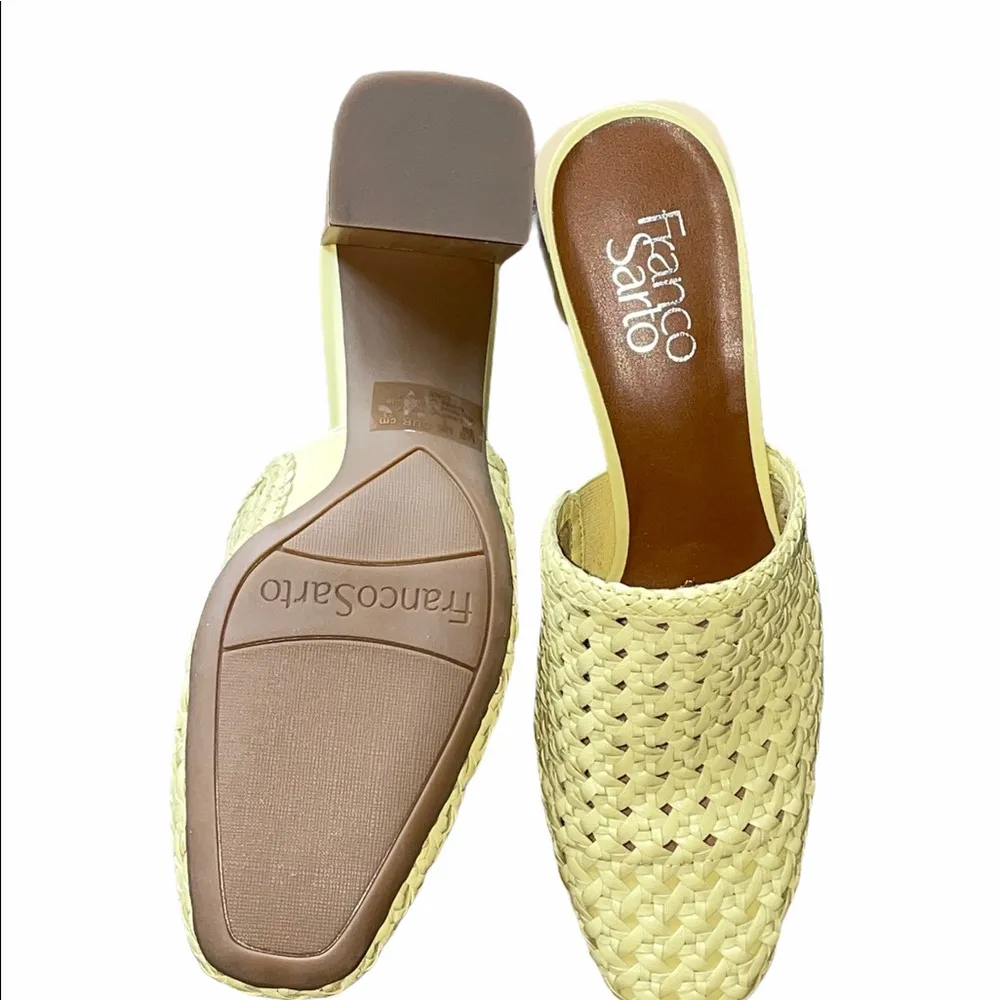 Franco Sarto NEW  Woven Leather Block-Heel Mule Clog Yellow Laser Cut - Image 9