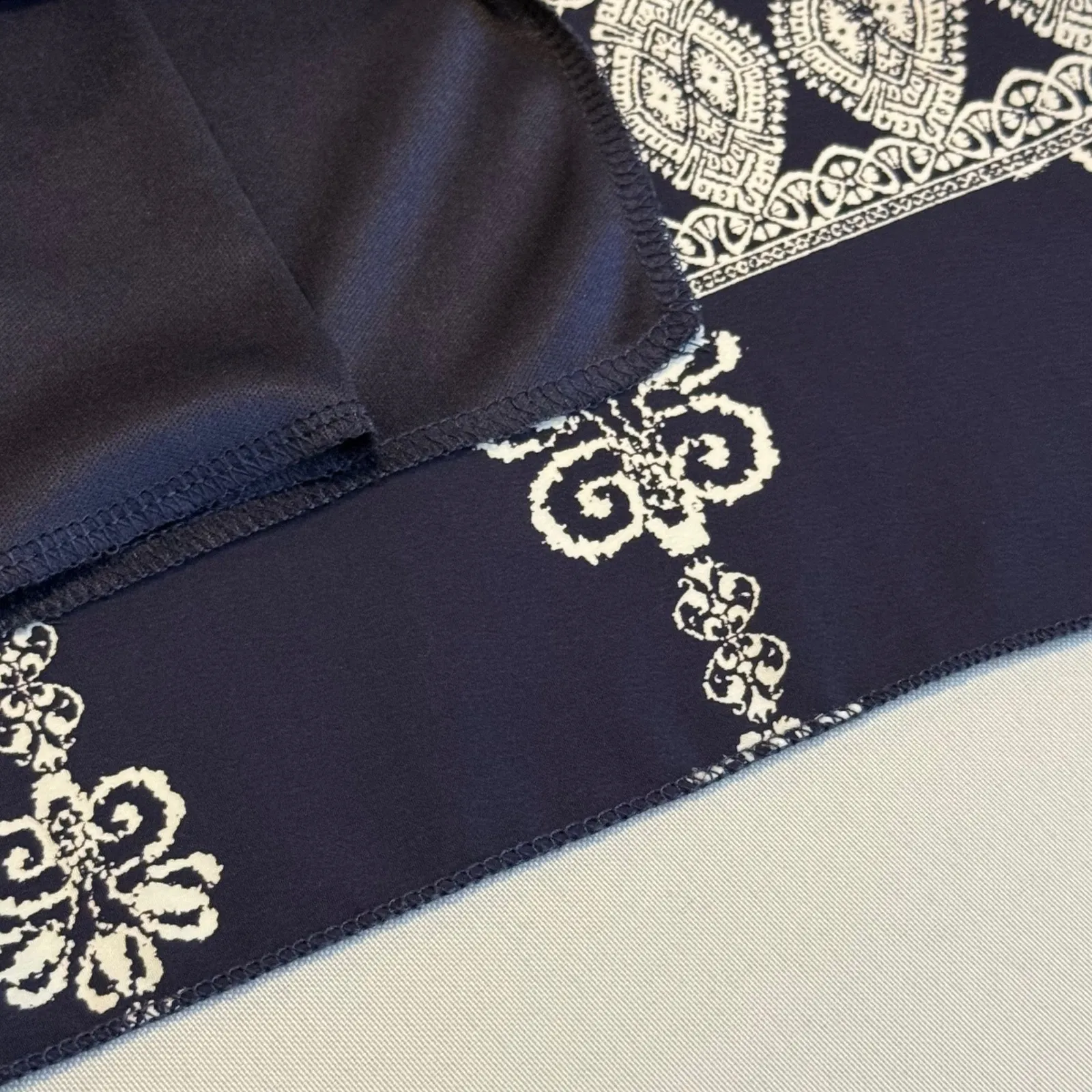 Dina Be Navy Blue White Floral Print Swing Dress Midi Spaghetti Strap A Line M # Size M - Image 4