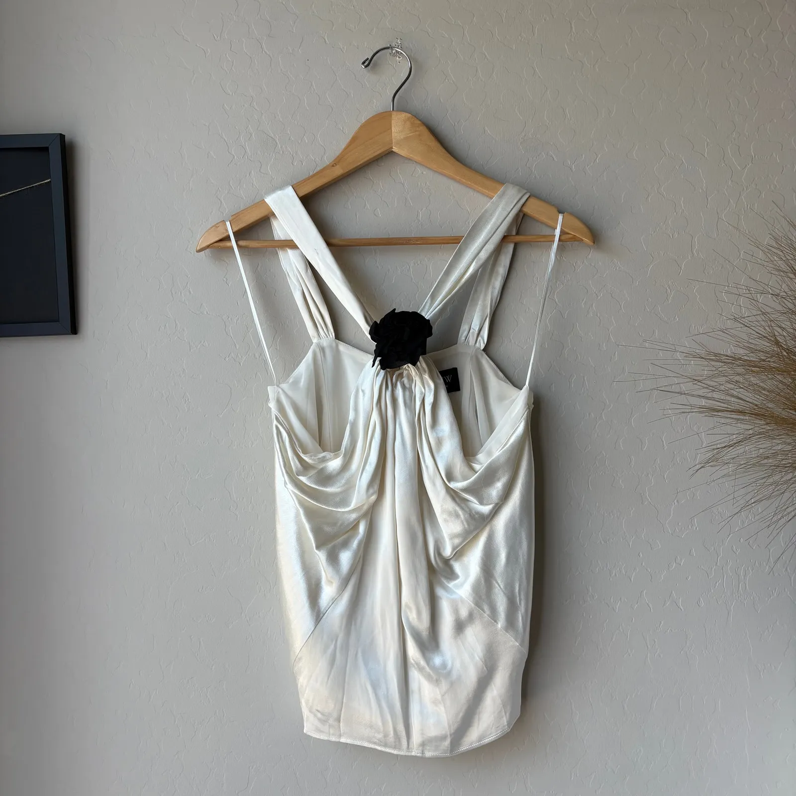 NEW J.‎ Crew Collection Halter Top Rosette Crepe Ivory Satin Blouse Size Small - Image 2